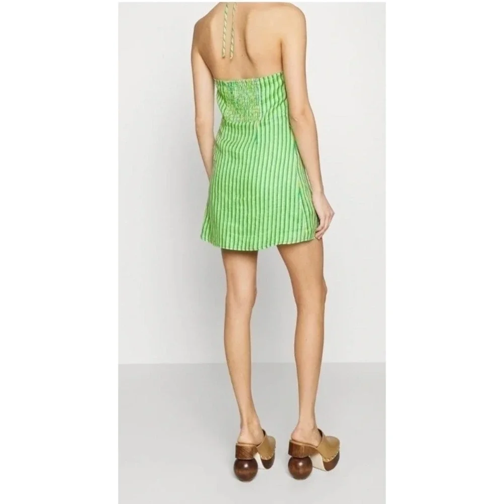 Faithfull The Brand Muthia Mini Dress Womens 8 Green Bau-Bau Stripe Tie Shoulder